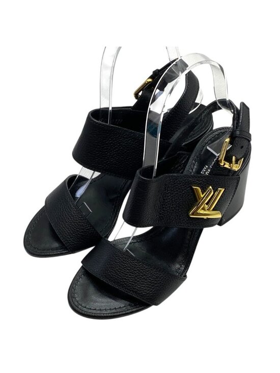 Louis Vuitton Shoes - Louis Vuitton Horizon Line Sandals LV Logo Gold Black Leather 34.5 ): Sophistica